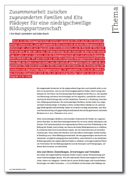 Zusammenarbeit zwischen zugewanderten Familien und Kita - Plädoyer für eine niedrigschwellige Bildungspartnerschaft