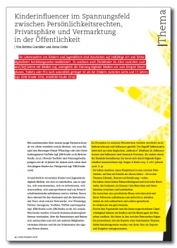 Kinderinfluencer im Spannungsfeld zwischen Persönlichkeitsrechten, Privatsphäre und Vermarktung in der Öffentlichkeit