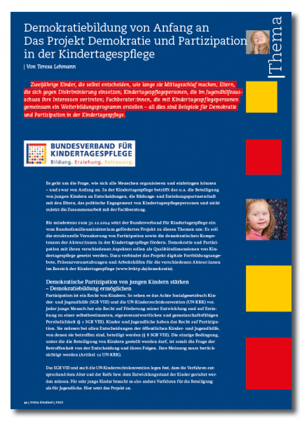 Demokratiebildung von Anfang an Das Projekt Demokratie und Partizipation in der Kindertagespflege