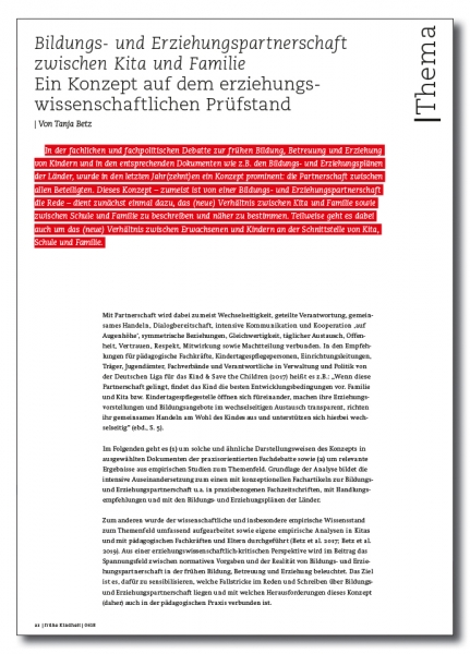 Bildungs- und Erziehungspartnerschaft zwischen Kita und Familie - Ein Konzept auf dem erziehungswissenschaftlichen Prüfstand