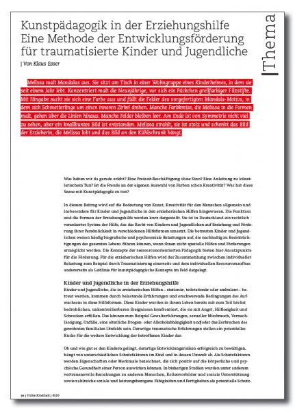 Kunstpädagogik in der Erziehungshilfe - Eine Methode der Entwicklungsförderung für traumatisierte Kinder und Jugendliche