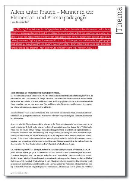 Allein unter Frauen - Männer in der Elementar- und Primarpädagogik