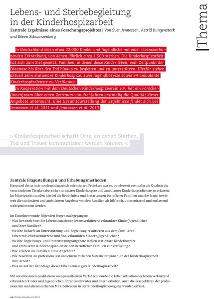 Lebens- und Sterbebegleitung in der Kinderhospizarbeit