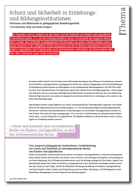 Schutz und Sicherheit in Erziehungs- und Bildungsinstitutionen - Vertrauen und Misstrauen in pädagogischer Beziehungsarbeit