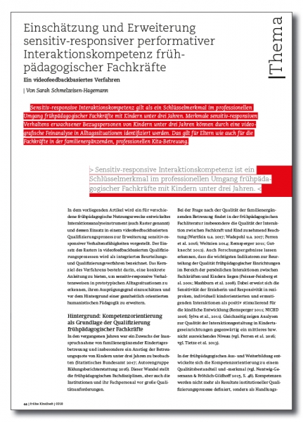 Einschätzung und Erweiterung sensitiv-responsiver performativer Interaktionskompetenz frühpädagogischer Fachkräfte - Ein videofeedbackbasiertes Verfahren