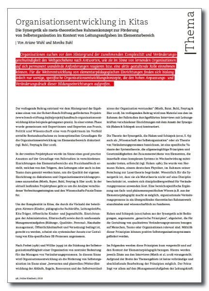 Organisationsentwicklung in Kitas Die Synergetik als meta-theoretisches Rahmenkonzept zur Förderung  von Selbstorganisation im Kontext von Leitungsaufgaben im Elementarbereich
