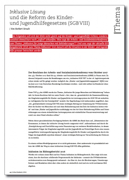 Inklusive Lösung und die Reform des Kinder- und Jugendhilfegesetzes (SGB VIII)